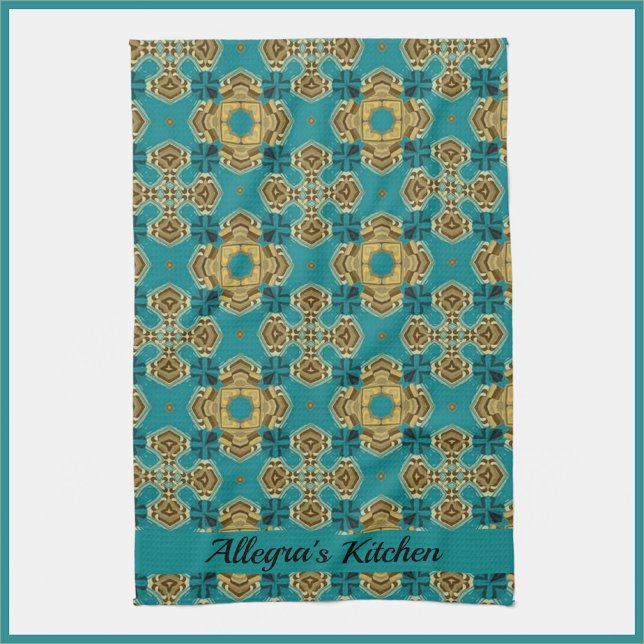 Linge De Cuisine Carrelage marocain Boho bleu et or (Bookmark my store! https://www.zazzle.com/store/capricepetit)