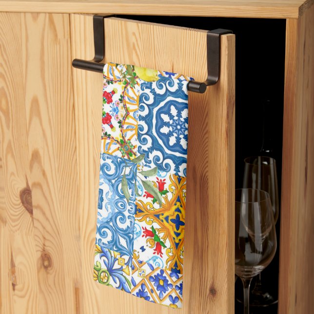 Linge De Cuisine Carrelage méditerranéen, majolica, style sicilien (Pliage en tiers)