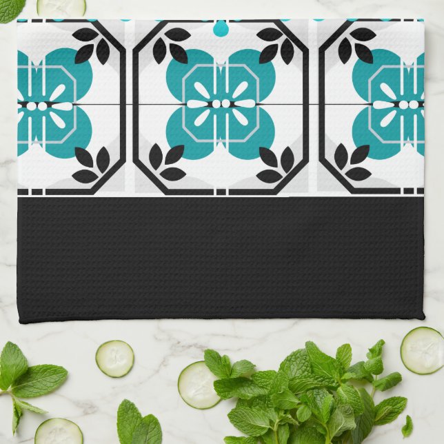 Linge De Cuisine Carrelage noir et turquoise Design Cuisine Serviet (Plié)