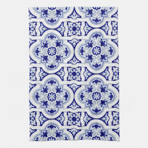 Linge De Cuisine Carrelage Talavera Vintage bleu et blanc