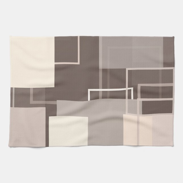 Linge De Cuisine Carrés géométriques - Chocolat et crème (Horizontal)