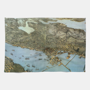 Linge De Cuisine Carte ancienne vue aérienne Ville de Seattle Washi