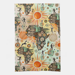 Linge De Cuisine Carte d'Afrique Éléments Tribaux Décoratifs Motif