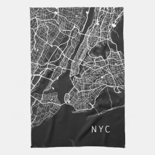 Linge De Cuisine Carte de la ville de New York  NYC  Noir et blanc