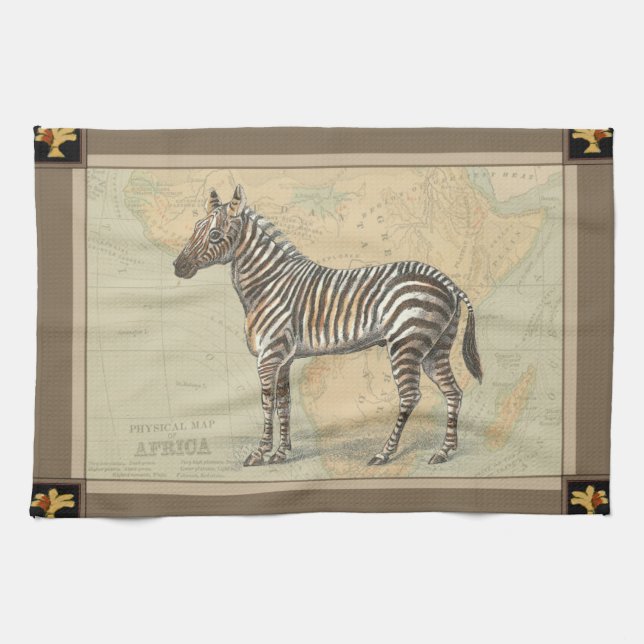 Linge De Cuisine Carte de l'Afrique et un zèbre (Horizontal)