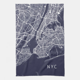 Linge De Cuisine Carte de New York   NYC   bleu marine