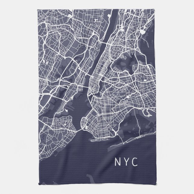 Linge De Cuisine Carte de New York | NYC | bleu marine (Vertical)