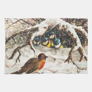 Linge De Cuisine Carte de Noël vintage de l'ère victorienne, Oiseau