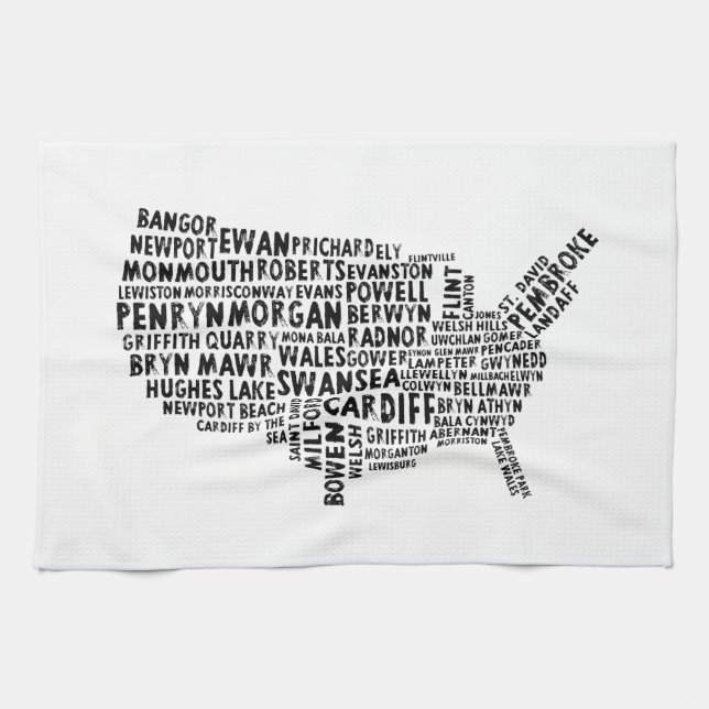 Linge De Cuisine Carte des noms des lieux gallois américains Servie (Horizontal)