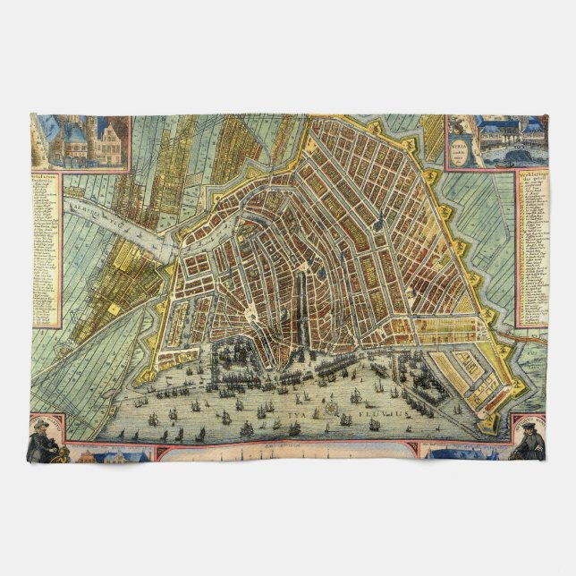 Linge De Cuisine Carte des rues antiques d'Amsterdam, Pays-Bas (Horizontal)