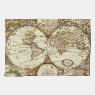 Linge De Cuisine Carte du Vieux Monde antique par Frederick de Wit,