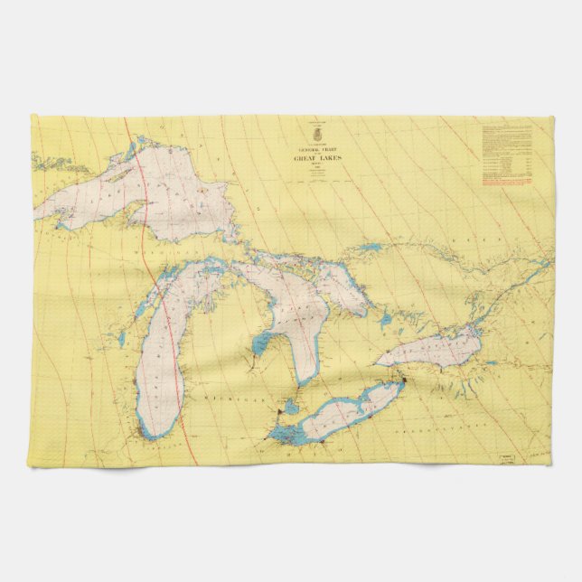 Linge De Cuisine Carte nautique de diagramme de Great Lakes (Horizontal)