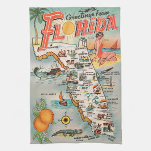 Linge De Cuisine Carte vintage de la Floride des attractions