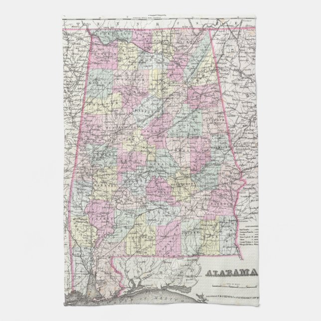 Linge De Cuisine Carte vintage de l'Alabama (1855) (Vertical)