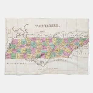 Linge De Cuisine Carte vintage du Tennessee (1827)