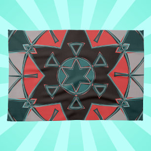 Linge De Cuisine Carton Mandala bleu rouge et noir