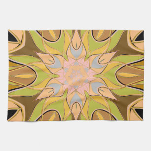 Linge De Cuisine Carton Mandala Flower orange vert et bleu