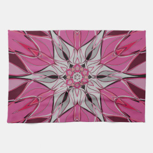 Linge De Cuisine Carton Mandala Flower rose et blanc
