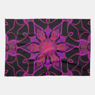Linge De Cuisine Carton Mandala Flower rose et noir