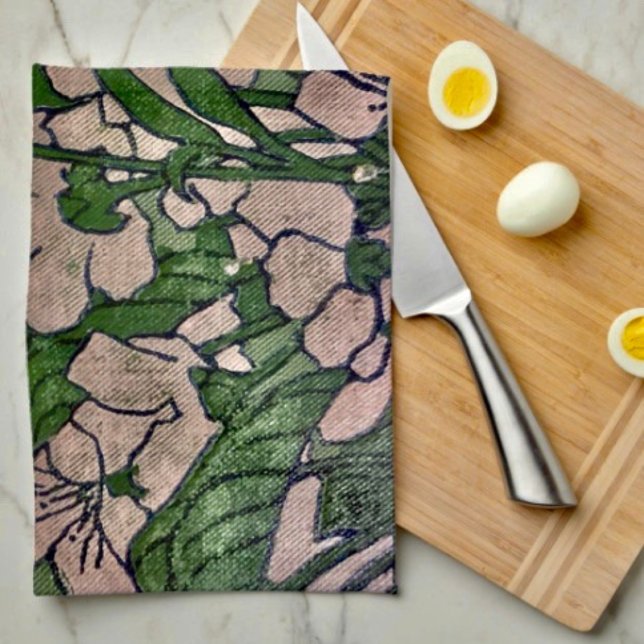Linge De Cuisine Cascade de Fleurs Roses  (Kitchen Towel 16”X24” poly-blend machine washable. )
