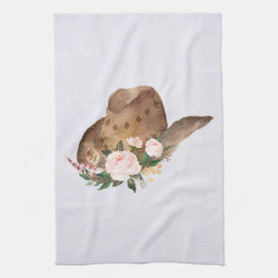 Linge De Cuisine Casquette Brown Cowgirl avec fleurs roses