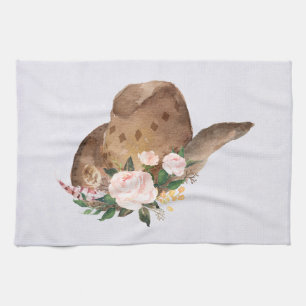 Linge De Cuisine Casquette Brown Cowgirl avec fleurs roses