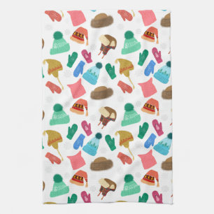 Linge De Cuisine Casquettes d'hiver et Mittens - dessiné à la main