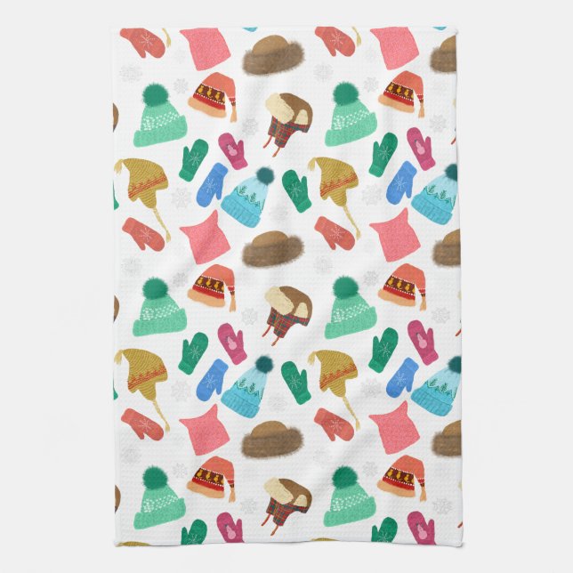 Linge De Cuisine Casquettes d'hiver et Mittens - dessiné à la main (Vertical)