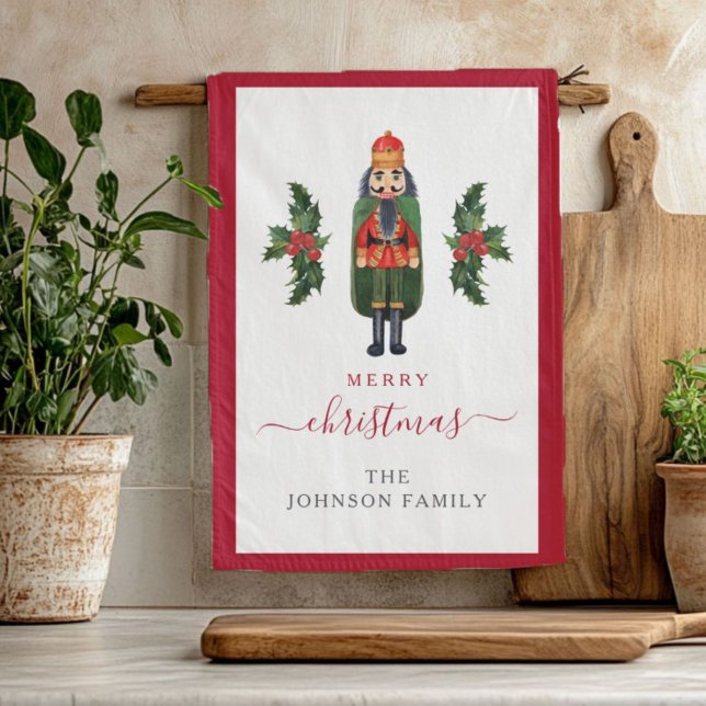 Linge De Cuisine Casse-noix festif mignon Joyeux Noël (Cute Festive Nutcracker Merry Christmas Kitchen Towel)