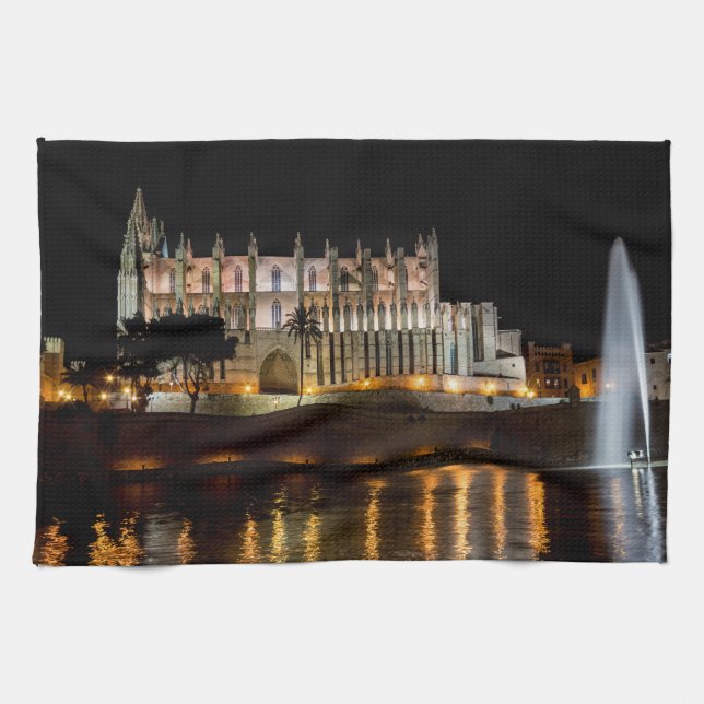 Linge De Cuisine Cathédrale de Palma de Majorque la nuit - Espagne (Horizontal)
