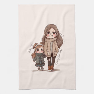 Linge De Cuisine Caution adorable mère et fille (5)