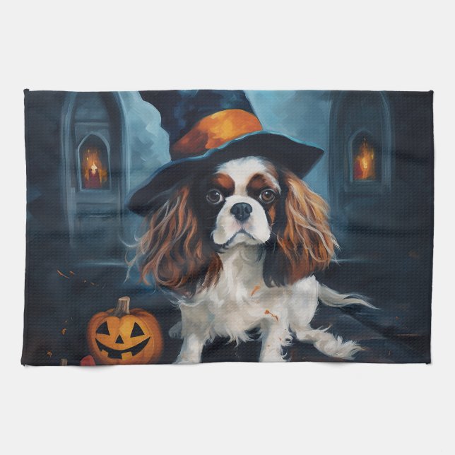 Linge De Cuisine Cavalier King Citrouilles Halloween effrayant (Horizontal)