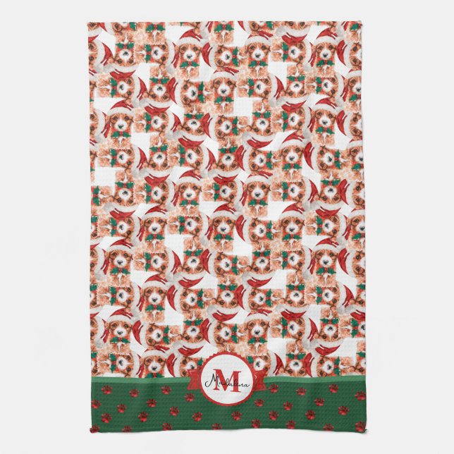 Linge De Cuisine Cavoodle Motif Monogramme Chien de Noël (Vertical)