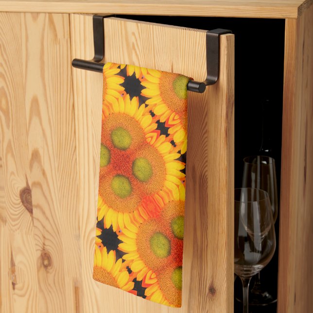 Linge De Cuisine Centre De Tournesol Près Art Floral Abstrait (Pliage en tiers)