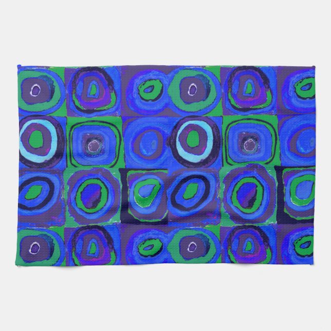 Linge De Cuisine Cercle Carré Kandinsky Farbstudie Blue Quadrate (Horizontal)