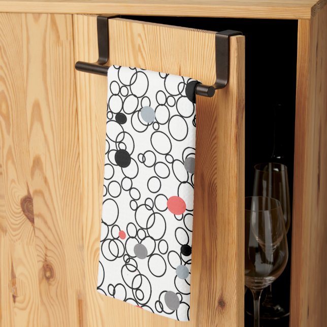 Linge De Cuisine Cercles blancs noirs coralliens, points (Pliage en tiers)