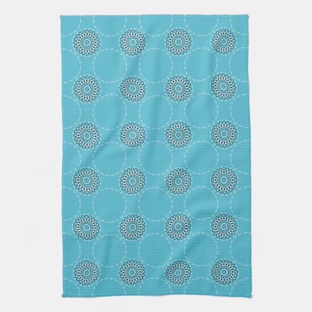 Linge De Cuisine Cercles kaléidoscope Turquoise Mandala (Vertical)