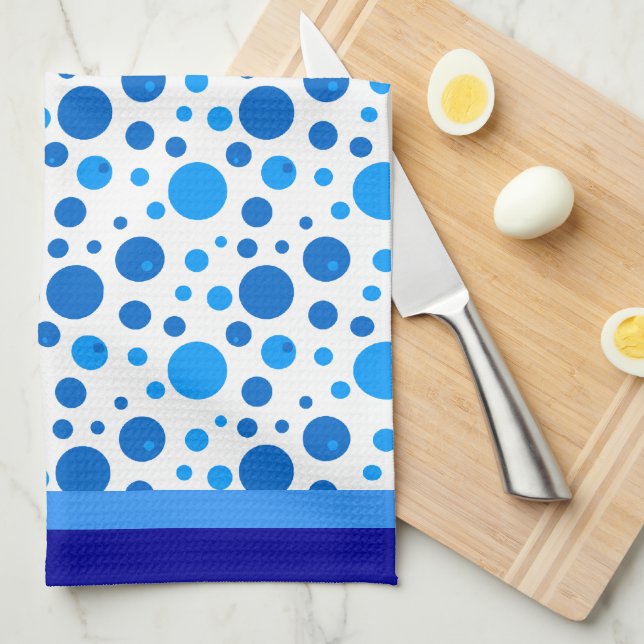 Linge De Cuisine Cercles rétro et Pois en blues (Quart Plié)