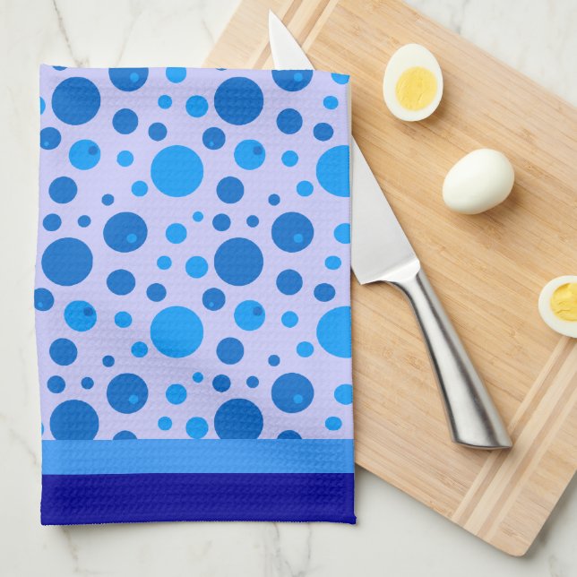 Linge De Cuisine Cercles rétrogrades et Pois en bleu (Quart Plié)