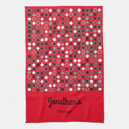 Linge De Cuisine Cercles Rouge Noir Et Gris Personnalisés
