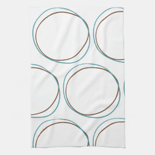 Linge De Cuisine Cercles Turquoise et Brown main dessinée minimes B