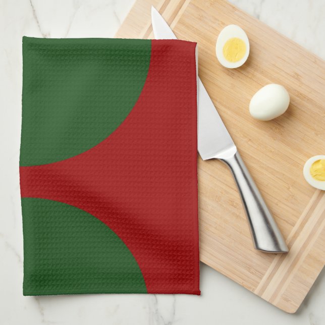 Linge De Cuisine Cercles verts en rouge (Quart Plié)