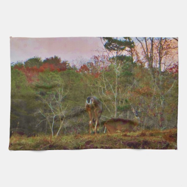 Linge De Cuisine Cerf avec ciel bleu rose (Horizontal)