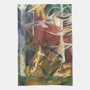 Linge De Cuisine Cerf dans la forêt par Franz Marc, Art Vintage