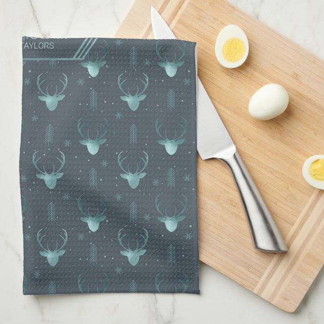 Linge De Cuisine Cerfs Antlers Flèches Motif de Noël ID Turquoise86 (Quart Plié)