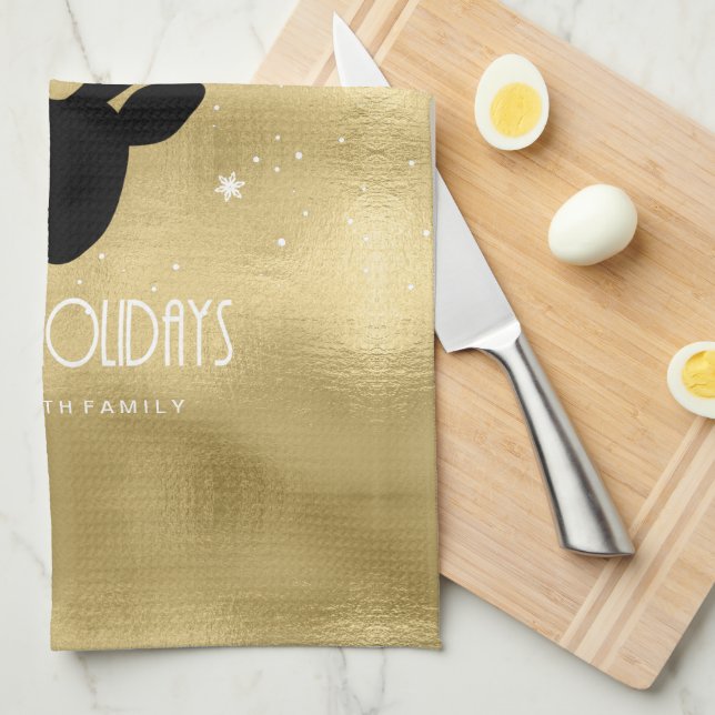 Linge De Cuisine Cerfs Antlers Silhouette & Flakes Gold ID861 (Quart Plié)
