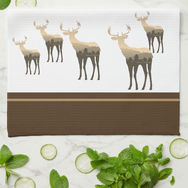 Linge De Cuisine Cerfs communs de Serviette-Le de cuisine (Plié)