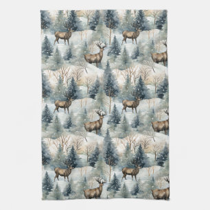 Linge De Cuisine Cerfs de la forêt aquarelle d'hiver (1)