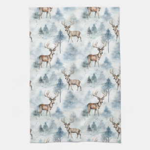 Linge De Cuisine Cerfs de la forêt aquarelle d'hiver (5)