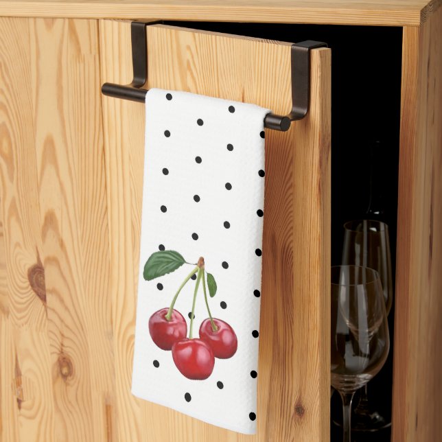 Linge De Cuisine Cerises (Pliage en tiers)